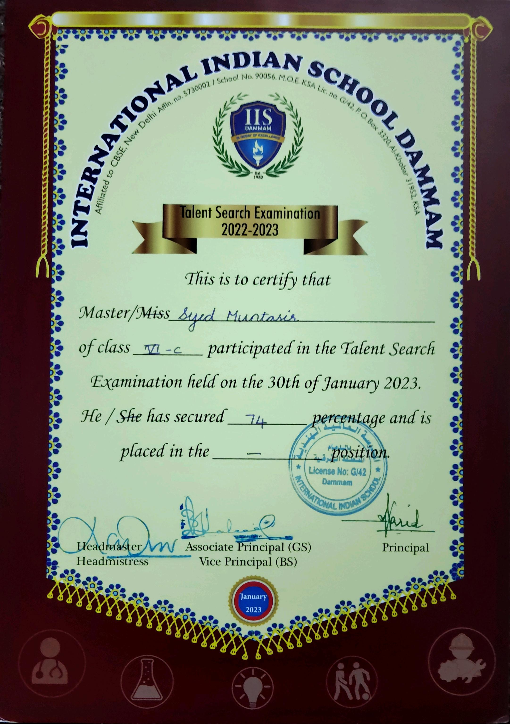 Talent Search Examination 2022-23